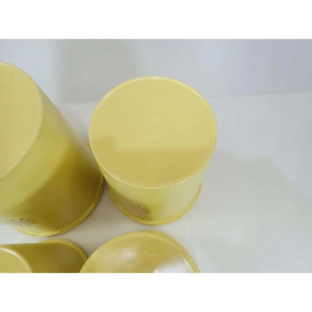 Vintage Tupperware Yellow Servalier Nesting Canister Set 4 Sunburst Starburst Li